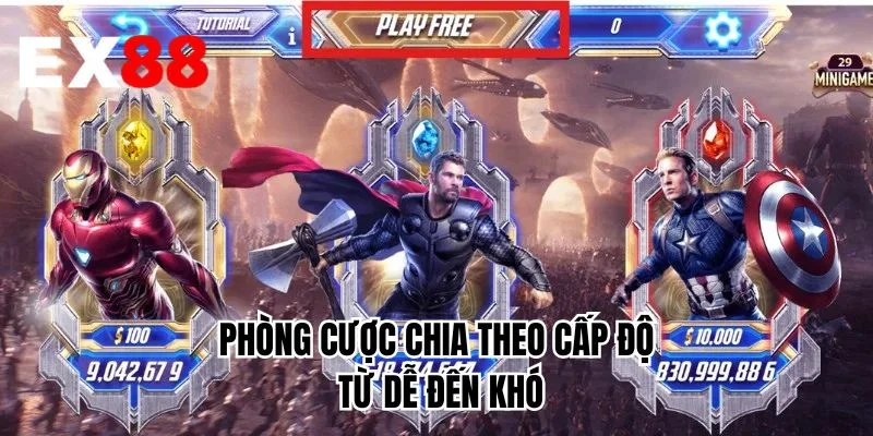Phòng cược chia theo cấp độ từ dễ đến khó